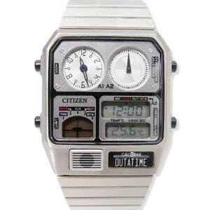 未使用 CITIZEN シチズン JG2136-65A Back to the Future UNIVERSAL 限定 アナデジテンプ レコードレーベル シルバー 28007608