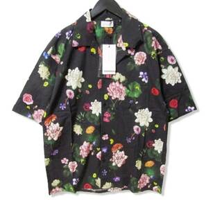 未使用 JOHN ELLIOTT ジョンエリオット CAMP SHIRT E050N101077A フラワープリント 半袖シャツ NAVY L タグ付き 27106009