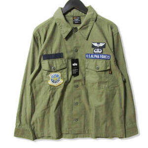 未使用 ALPHA INDUSTRIES アルファインダストリーズ パッチド ユーティリティー シャツジャケット 長袖ワークシャツ オリーブ M 27106112