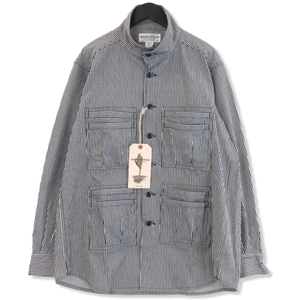 未使用 SASSAFRAS ササフラス シャツジャケット SF-232055 OVERGROWN FATIGUE HALF 8oz INDIGO 白 インディゴ M タグ付き 71009406