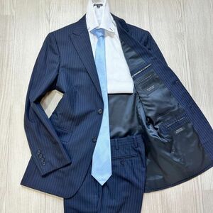 【極上の逸品】 バーバリー ブラックレーベル　BURBERRY　38R( M〜L相当) 　ネイビー　紺　スーツ　Super100's　セットアップ　メンズ