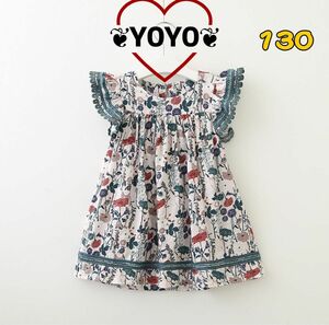 新品匿名配送　女の子コットンレースクロップド花柄ワンピースドレス130