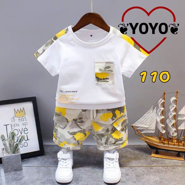 新品匿名配送 キッズセットアップ 迷彩柄Tシャツとハーフパンツ 110