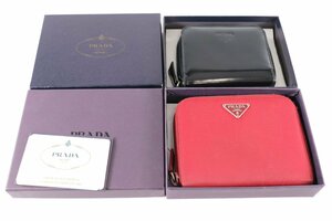 [2 пункт ]PRADA Prada нейлон кожа двойной бумажник бумажник красный черный с коробкой продажа комплектом 2289-AS