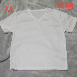 M　 半袖 白 VネックTシャツ