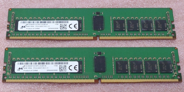 □Micron MTA18ASF1G72PZ-2G3B1 2枚セット *PC4-19200/DDR4-2400/PC4-2400T ECC REG/Registered 288Pin DDR4 RDIMM 16GB(8GB x2) 動作品