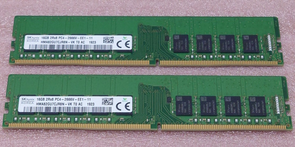 ◇SK hynix HMA82GU7CJR8N-VK 2枚セット *PC4-21300/DDR4-2666/PC4-2666V ECC Unbuffered 288Pin DDR4 UDIMM 32GB(16GB x2) 動作品