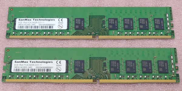 ◎SanMax SMD4-E4G28SE-24RC 2枚セット *PC4-19200/DDR4-2400 Samsungチップ ECC Unbuffered 288Pin DDR4 UDIMM 8GB(4GB x2) 動作品