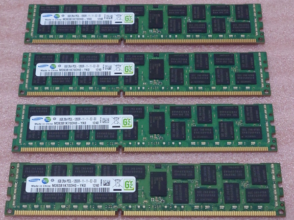 □Samsung M393B1K70DH0-YK0 4枚セット *PC3L-12800R/DDR3L-1600 ECC REG/Registered 240Pin DDR3 RDIMM 32GB(8GB x4) 動作品