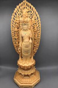  top class total keyaki material Buddhism handicraft tree carving Buddhist image precise skill 10 one surface . sound bodhisattva . image 