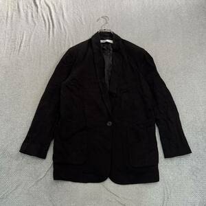 1円スタート! （14）ZARA ザラ リネンテーラードジャケット サイズL ブラック 黒 麻100% リネンジャケット レディース トップス 最落なし