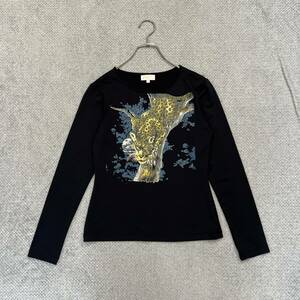 1円スタート! （16）OTTO collection レトロ vintage 長袖Tシャツ 長袖カットソー サイズM レオパード 豹 黒 レディース トップス 最落なし