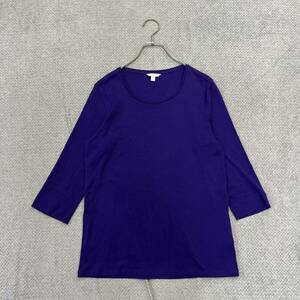 1円スタート! （19）UNIQLO ユニクロ premium cotton 七分袖カットソー Tシャツ サイズXL パープル 紫 無地 レディース トップス 最落なし