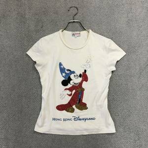 1円スタート!（2）香港限定 Disney LAND ディズニーランド 半袖Tシャツ サイズM ラインストーン ミッキー 白 レディース トップス 最落なし