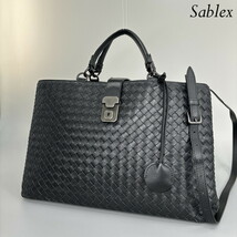 1円 未使用■BOTTEGA VENETA ボッテガヴェネタ ローマバッグ イントレチャート ハンドバッグ カデナ シルバー金具 ミニトート ブラック_画像2