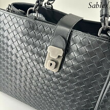 1円 未使用■BOTTEGA VENETA ボッテガヴェネタ ローマバッグ イントレチャート ハンドバッグ カデナ シルバー金具 ミニトート ブラック_画像7