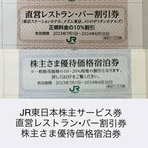 JR東日本株主サービス券 直営レストランバー割引券 ３枚 株主さま優待価格宿泊券 6枚　_画像1