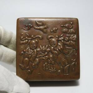 古美術 銅製 銅人物 銅嬰戲盒 童子 金剛杵老銅 時代物の画像2