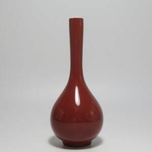 中国　清　紅釉　長頸瓶　窯変　花瓶　H15.７cm