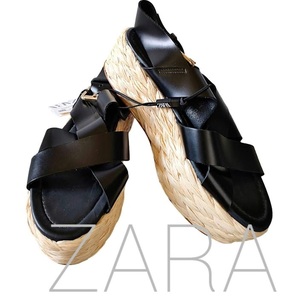 【送料無料】ZARAザラ/プラットフォームサンダル/未使用品/タグ付/クロスオーバー/バックストラップ/サイズ39/24.5~25cm/ブラック●