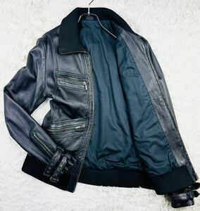 美品 JACKROSE ジャックローズ ライダース レザージャケット メンズ シングル ラムレザー 羊革 Lsize サイズ4 大きいサイズ ブラック 黒