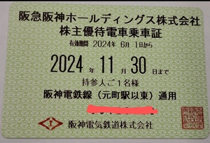 ■ 阪神電鉄 株主優待電車乗車証 定期型 電車全般 ■ 有効期限 2024年6月1日～2024年11月30日 (簡易書留 送料無料)