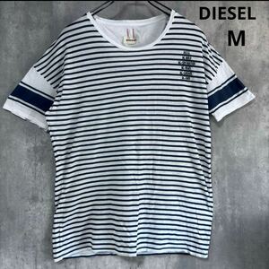 ディーゼル DIESEL Tシャツ　白紺　ボーダー　M 薄地