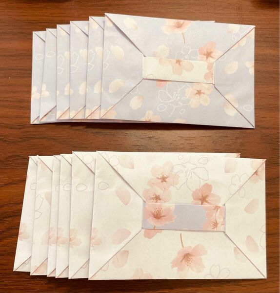 おばあちゃんが作った可愛い封筒 紙袋 ポチ袋 カードケース バイカラー 桜柄 12枚