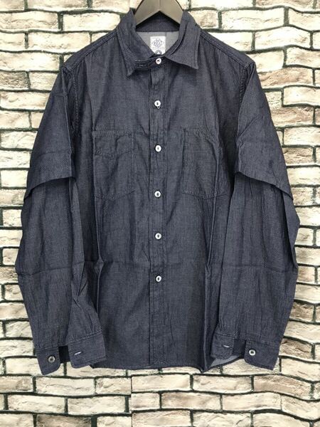 美品★POST O'ALLS OVERALLS ポスト オーバーオールズ★1102 shirt-R + Half cotton jaquard indigo アームレイヤードマイクロドットシャツ