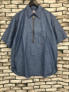 CORONA UTILITY コロナユーティリティ★NAVY 1 HALF ZIP PULLOVER SHIRT COTTON CHAMBRAY ハーフジッププルオーバー半袖シャンブレーシャツ