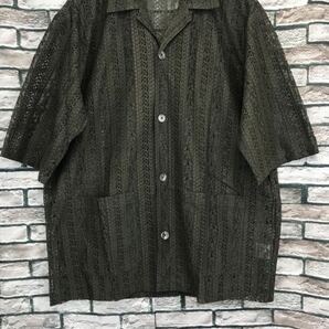 極美品★Needles ニードルス★KP184 Cabana Shirt-C/PE/R Lace Cloth stripe オープンカラーレース半袖シャツ