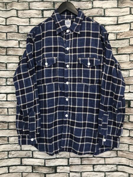 極美品★POST O'ALLS OVERALLS ポスト オーバーオールズ★3216 FP1 The NAVY CUT 2 cotton flannel plaid indigo heather チェックシャツ