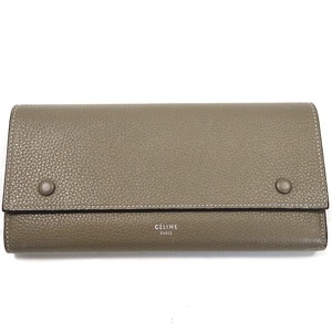 Th548869 セリーヌ ラージ フラップマルチファンクション 本革 グレーベージュ×イエロー系 長財布 レディース CELINE 中古