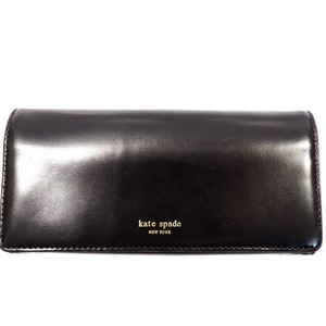 Th960941 ケイトスペード フラップ式長財布 二つ折り 本革 ダークブラウン×レッド系 レディース Kate Spade 中古