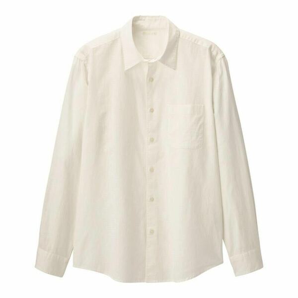 送料無料● 新品タグ付●GU リネンブレンドシャツ(長袖) ホワイト　XXL