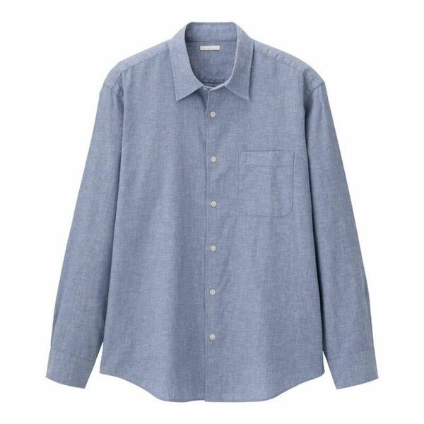 送料無料● 新品タグ付●GU リネンブレンドシャツ(長袖) ブルー　XXL