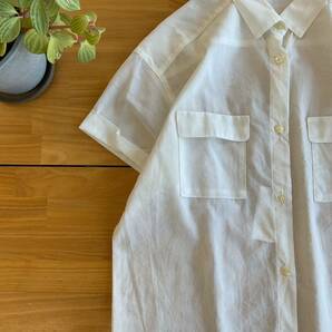 美品 UNTITLED アンタイトル 半袖コットンシャツトップス ショートポイントカラー ブラウス カットソー ホワイト白色系 日本製 サイズ2の画像3