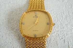 F683 CYMA/ Cima diamond Gold color men's wristwatch square quartz SWISS/ Switzerland brand accessory immovable goods 