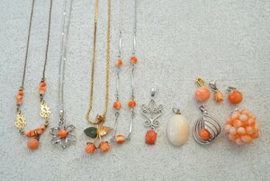 C348ps.@.. necklace pendant 11 point set Vintage accessory large amount set together . summarize set sale coral coral 