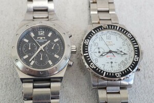 F1267 TECHNOS/テクノス クロノグラフ メンズ 腕時計 2点セット アクセサリー クォーツ 大量 まとめて おまとめ まとめ売り 不動品