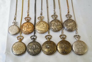 F1377 abroad made contains comming off carving pocket watch 10 point set quartz Vintage accessory large amount together . summarize set sale immovable goods 
