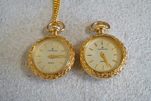 F1369 TENSHODO/ Tenshodo Gold color pocket watch 2 point quartz Vintage accessory large amount together . summarize set sale immovable goods 