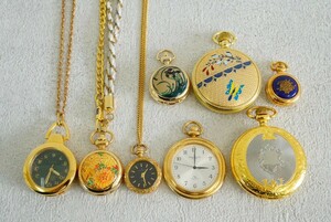 F69 Gold color pendant necklace pocket watch 8 point set quartz Vintage accessory large amount together . summarize immovable goods 