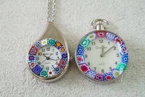 F230 Venetian glass Italy made pendant necklace clock face 2 point set quartz accessory large amount together . summarize immovable goods 