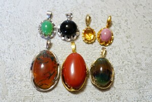 B2009 昭和レトロ 菊爪 捻り梅 天然石など ペンダント ネックレス ヴィンテージ アクセサリー 大量 セット まとめて おまとめ SILVER含む