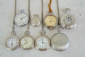 F48 abroad made contains pocket watch 8 point set Vintage accessory antique large amount together . summarize set sale quartz immovable goods 