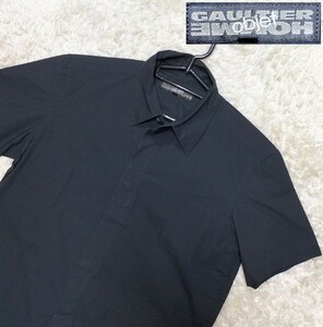 【美品★】sz:46 GAULTIER HOMME objet 半袖比翼シャツ/黒◆ジャンポールゴルチエオムオブジェ (5141)