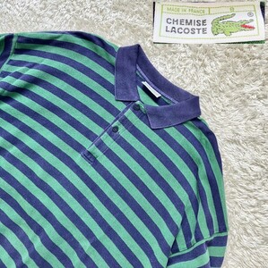 【希少ワニ無しモデル★70〜80s/DEVANLAY社フランス製】大きいサイズ8 CHEMISE LACOSTE 長袖ボーダーポロシャツ◆フレンチラコステ (4)