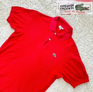 【70s★フランス製】サイズ4 良品 CHEMISE LACOSTE 半袖ポロシャツ/赤◆フレンチラコステ (4)