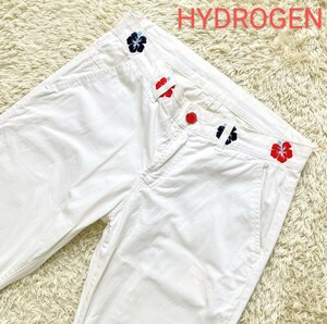 【国内正規品★】W30 HYDROGEN ストレッチチノパンツ/白◆ハイビスカス+ロゴ刺繍☆ハイドロゲン (4)